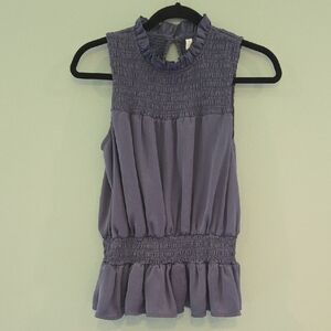 Glam Blue Gray Smocked Sleeveless Blouse Size Small Feels Like Silk